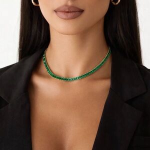 18K Gold Plated Green Cubic Zirconia Tennis Chain Necklace